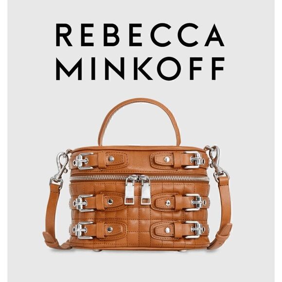 NWT REBECCA MINKOFF Hitch Hiker Oblong Moto Caramel Crossbody Handbag MSRP $398 - Picture 1 of 16